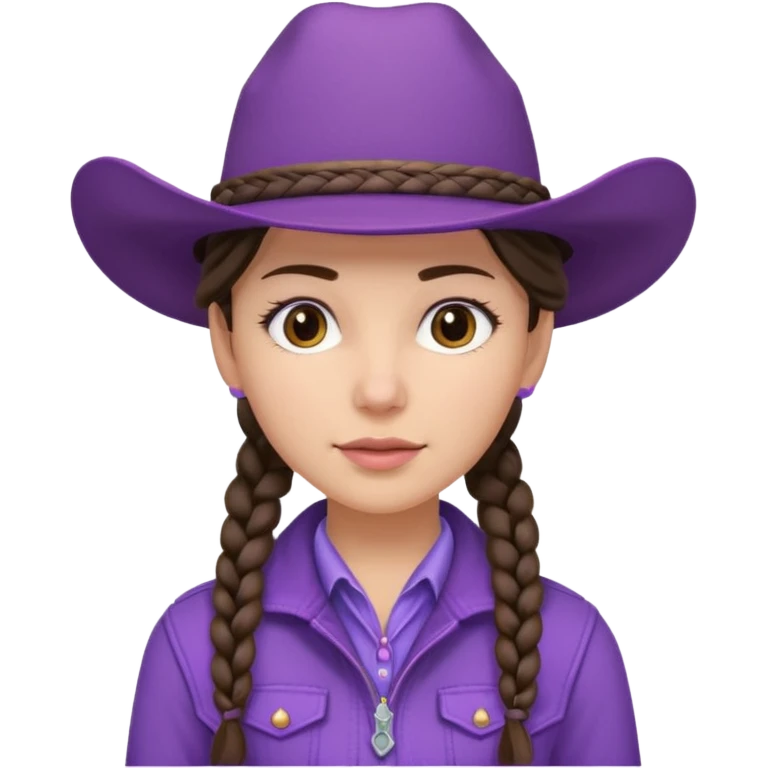 Brunette cowgirl with braids and soft purple hat and jacket emoji