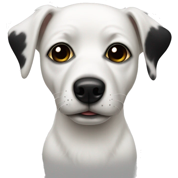 White Dog with black patches covering both eyes and pointyears emoji