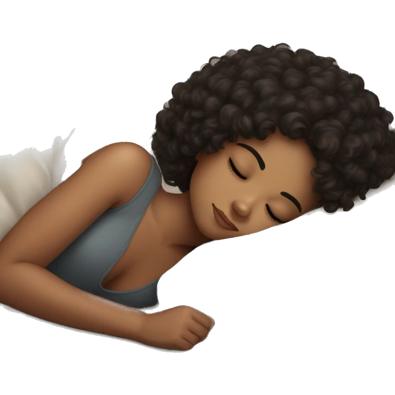 Sleeping girl on pillow dark curly hair emoji