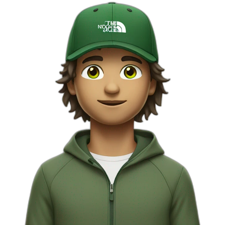 boy mi-long hair with north face cap green eyes emoji