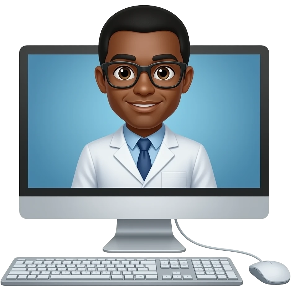 informaticien noir devant ordinatzeur avec (ecran, clavier, souris) emoji