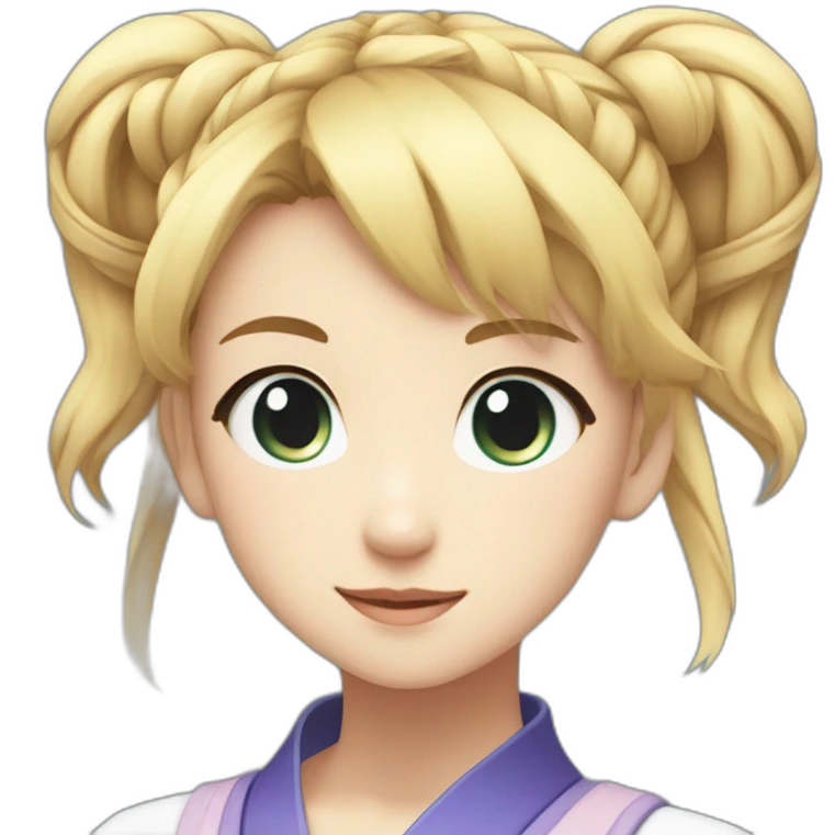 Japanese anime-inspired young girl with radiant golden blonde hair tied in a ponytail and mesmerizing azure eyes emoji
