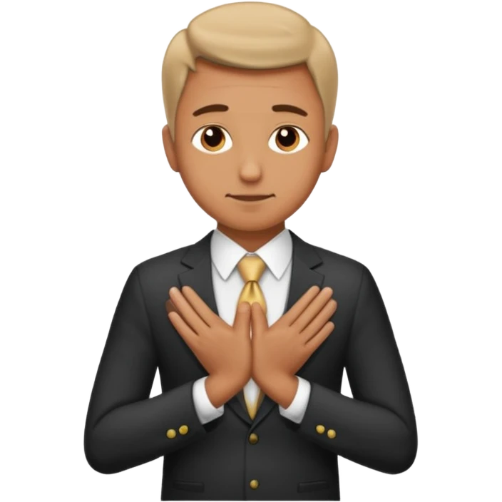 Man formally dressed, put both hands on top of navel and bows upper part of body emoji