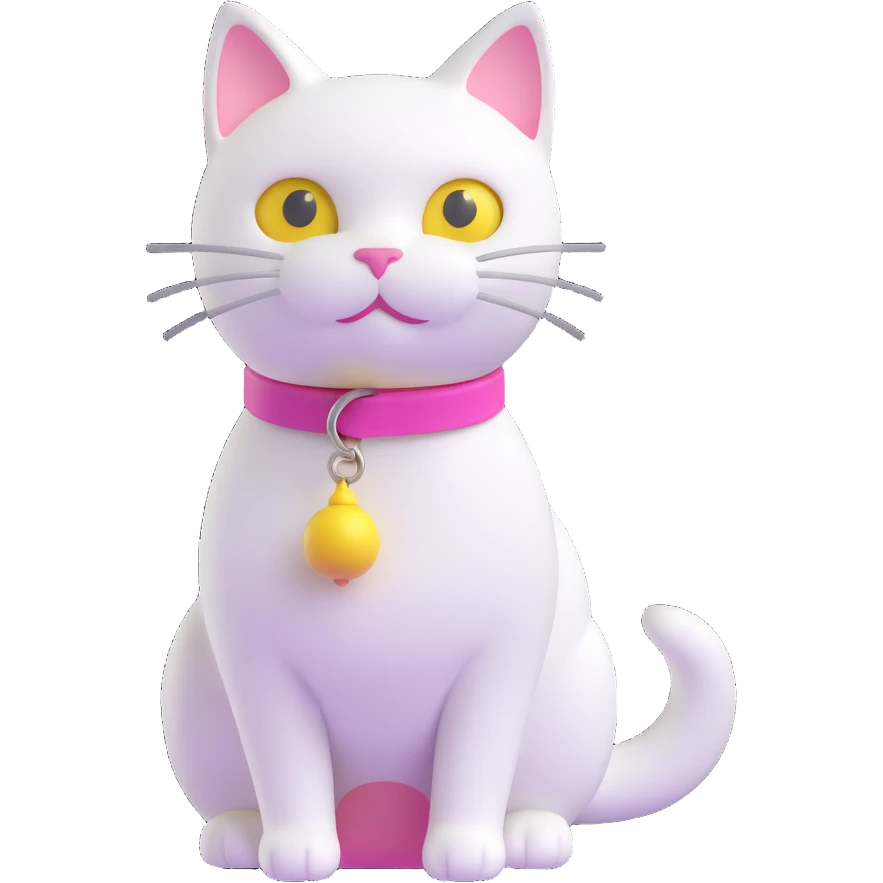 white cat with pink collar and detailed yellow bell emoji