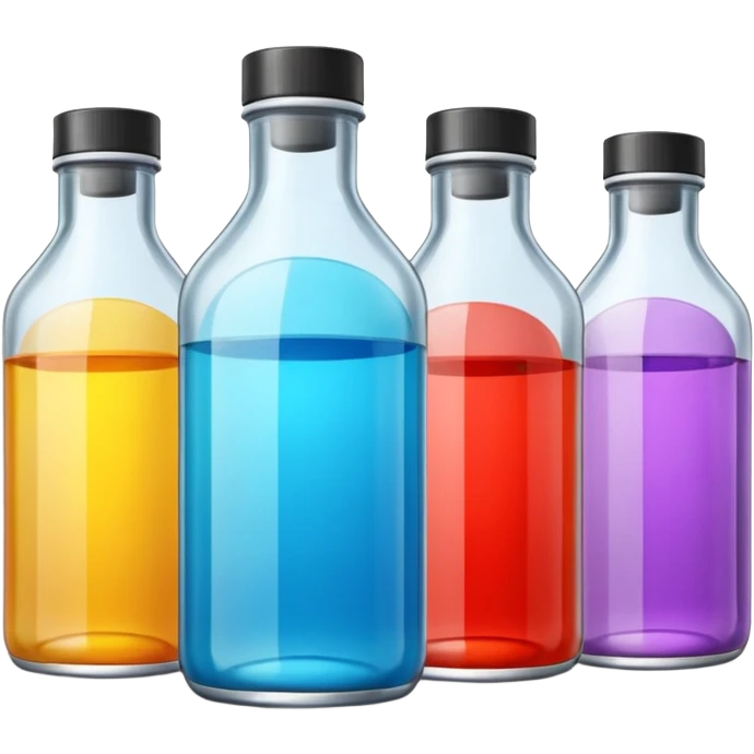 embalming fluid bottles in different colors with different logos emoji