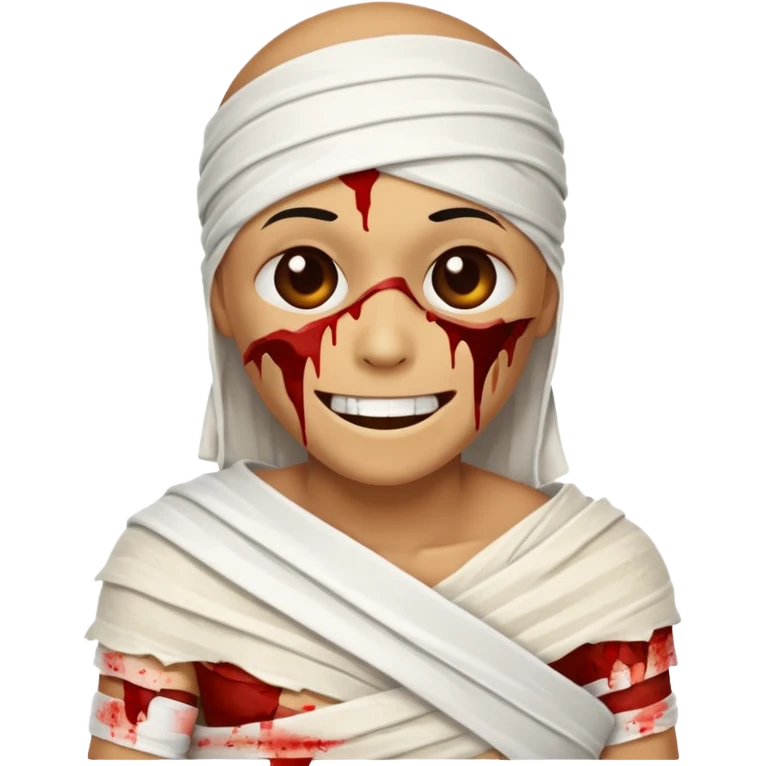 halloween mummy smiling without teeth and with blood stains emoji