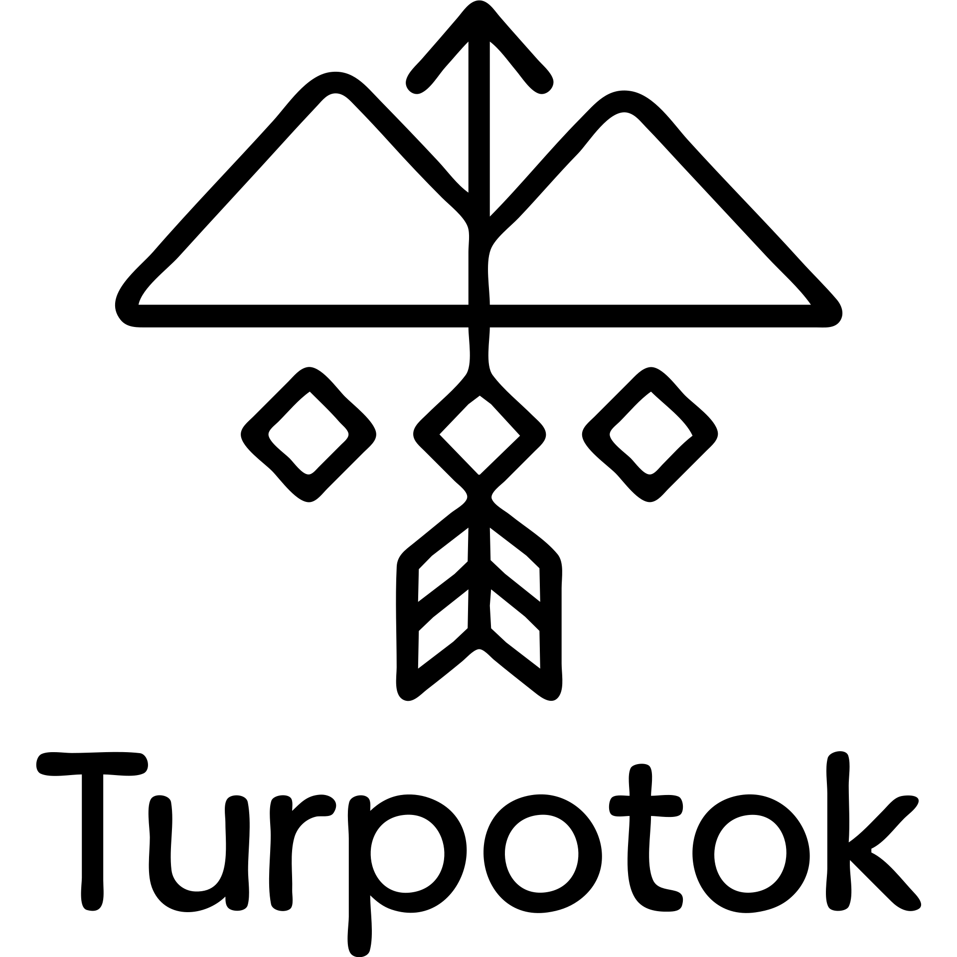 Simplified logo for Turpotok featuring a Kurai arrow and Ural Mountains, with clean lines and a modern sans-serif font. Minimal Bashkir ornamentation emoji