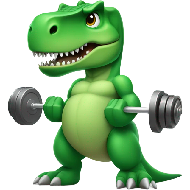Green T-Rex lifting weights  emoji