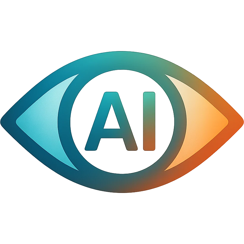 AI icon, futuristic eye, teal and orange color scheme, gradient design style emoji
