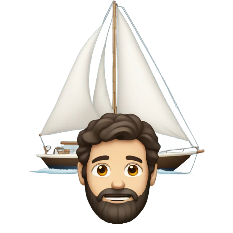 Dark brown hair man with beard on a big sailboat emoji