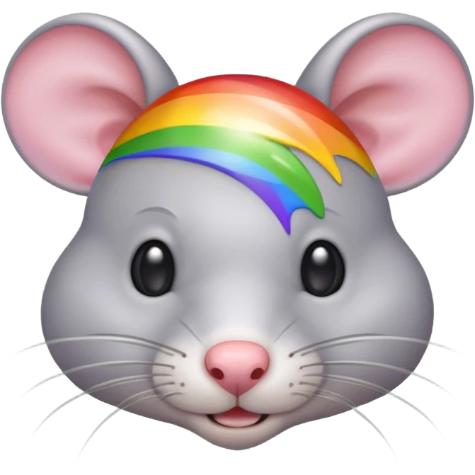 La cabeza de una rata gris claro con los bigotes de arcoíris  emoji