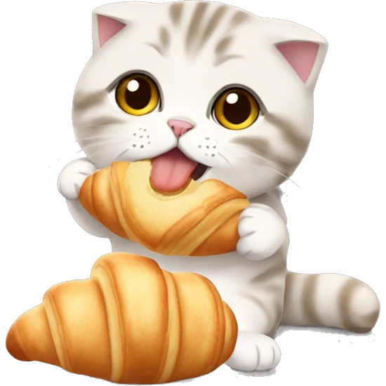 scottish fold cat eating croissant emoji