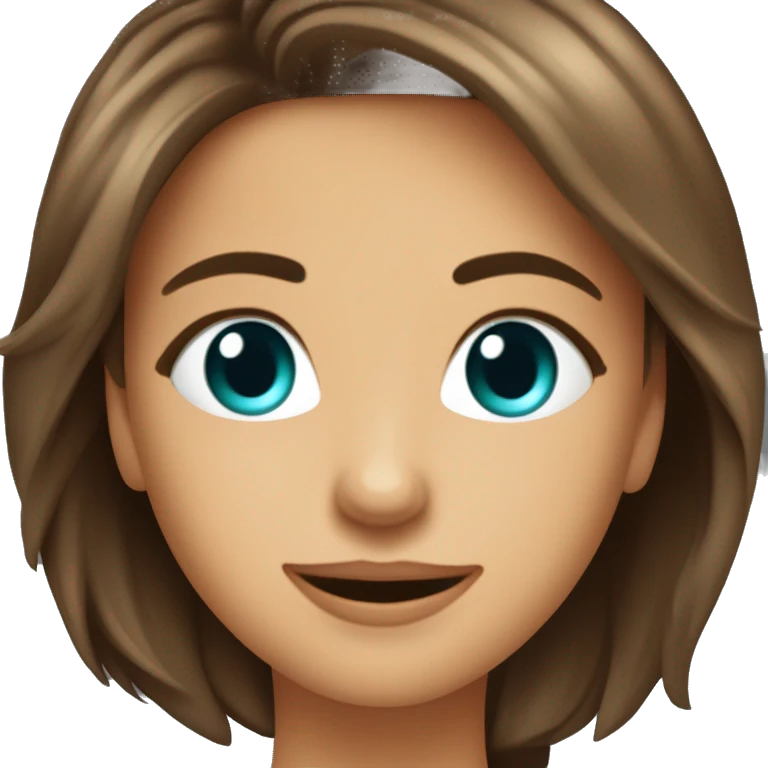 Une charmante dame avec des cheveux bruns legerement boucles jusqu'au epaules, des yeux verts, un regard timide, un beau sourire, et un masque medical bleu sur le visage emoji