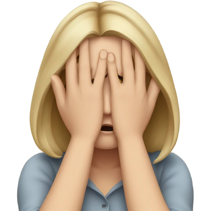 white woman hiding his face using hands, overwhelmed, sad expression emoji