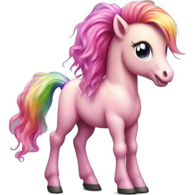Realistic pink pony with rainbow hair full height emoji