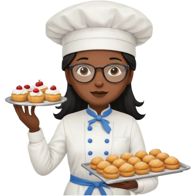 Profesora de pastelería morena con gafas y pelo negro largo emoji