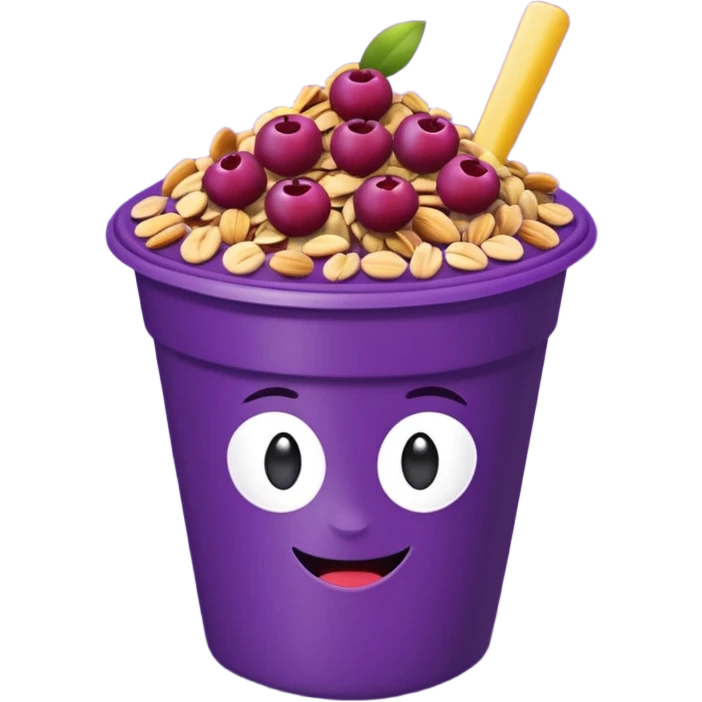 acai bowl in a purple plastic cup, minimal, purple cup, fruit on top, emoji style emoji