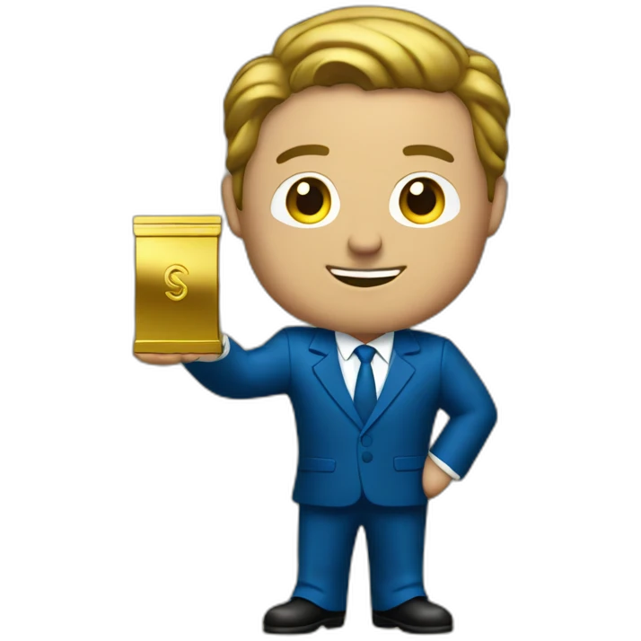 Posh-man-with-blue-suit-offering-goldbar emoji