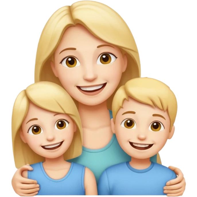 a happy mother with her children, all showing their braces, cheerful emoji style emoji