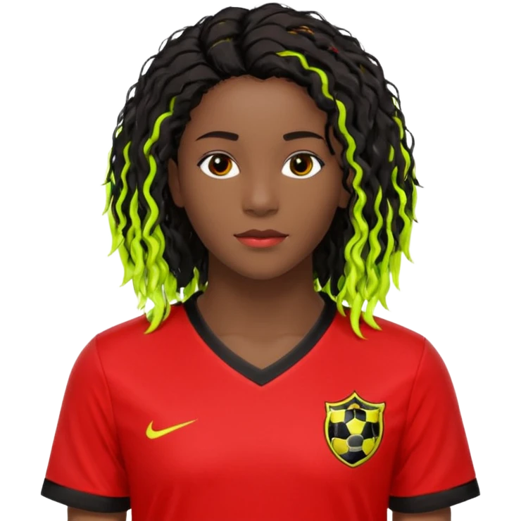A imagem retrata um jovem de cabelo vermelho-neon e corte moderno, vestido com uma camisa de futebol preta e vermelha e uma corrente de ouro. Ele está em um ambiente interno, olhando para a câmera com uma expressão engajada e as mãos levantadas em um gesto de ênfase emoji