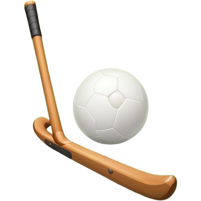field hockey stick and ball on green grass field with goalposts in background emoji