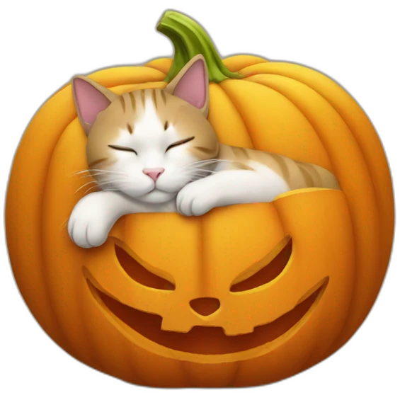 Cat sleeping on a pumpkin emoji
