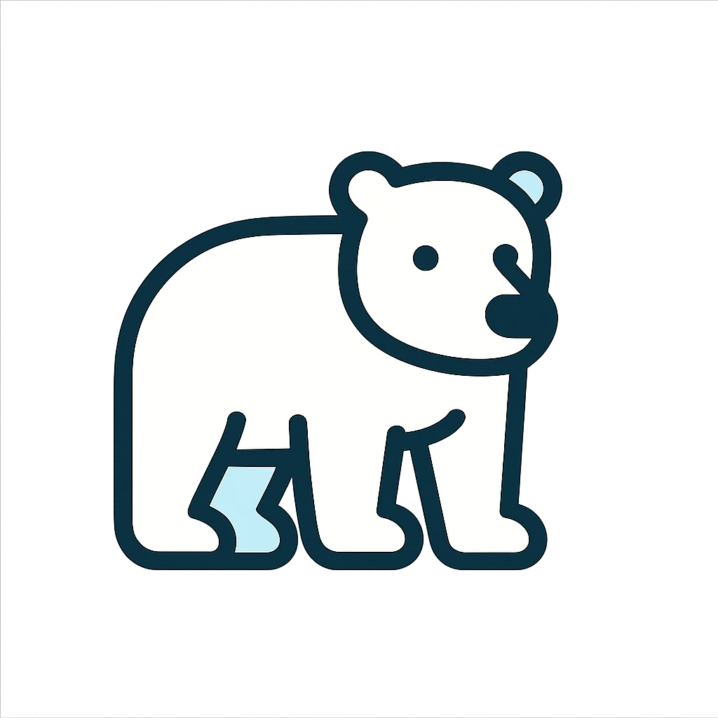polar bear, white fur, black outlines, minimal emoji
