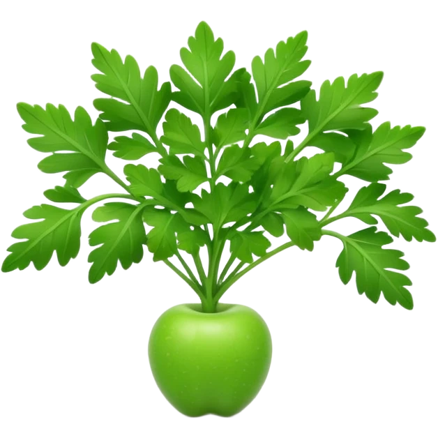 Apple style 3D emoji of fresh parsley, small green leaves with curly texture, shiny and smooth, simple toy-like look, similar to official Apple food emojis. emoji