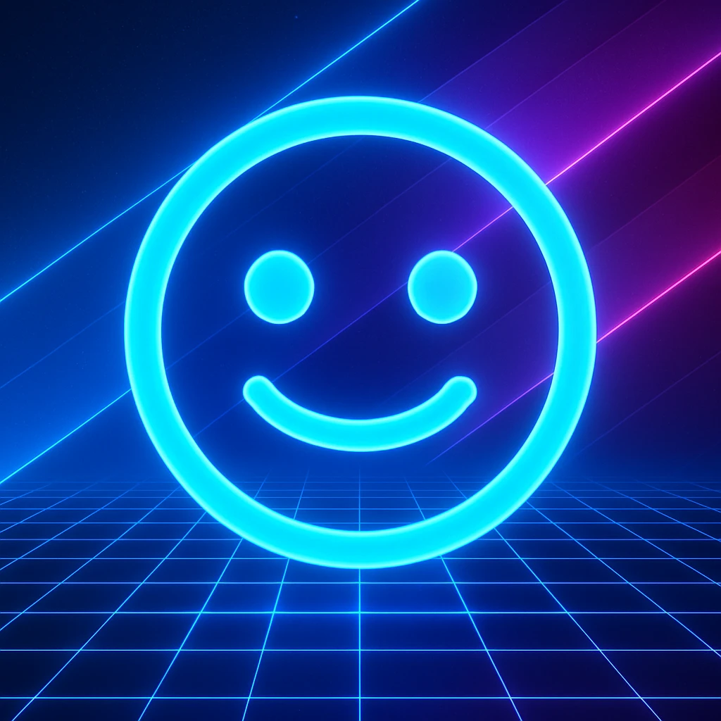 Create a background inspired by this image, but in a Tron 80's retro style: use neon blue, purple, and pink diagonal stripes, glowing grid effects, and a futuristic vibe. Remove the vintage texture and replace with a clean, digital look. emoji