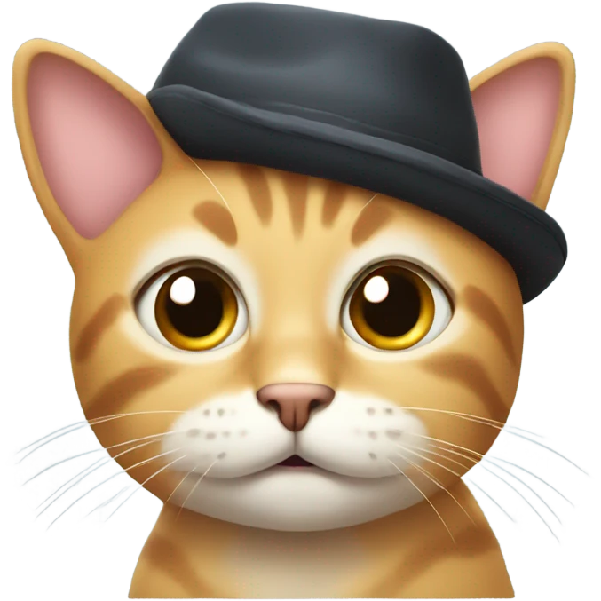 Cat wearing a hat, very friendly with big eyes and shy smile emoji