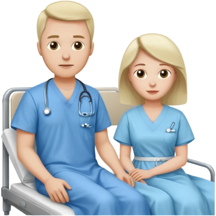 husband sitting beside hospital bed of wife emoji