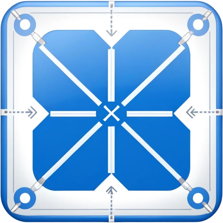 blue blueprint with white lines, corner X mark, and dotted path emoji