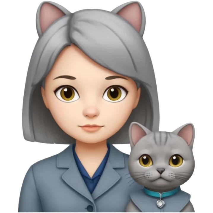 Girl-psychologist, medicine lover wearing stylish cloth with grey British shorthair chinchilla emoji
