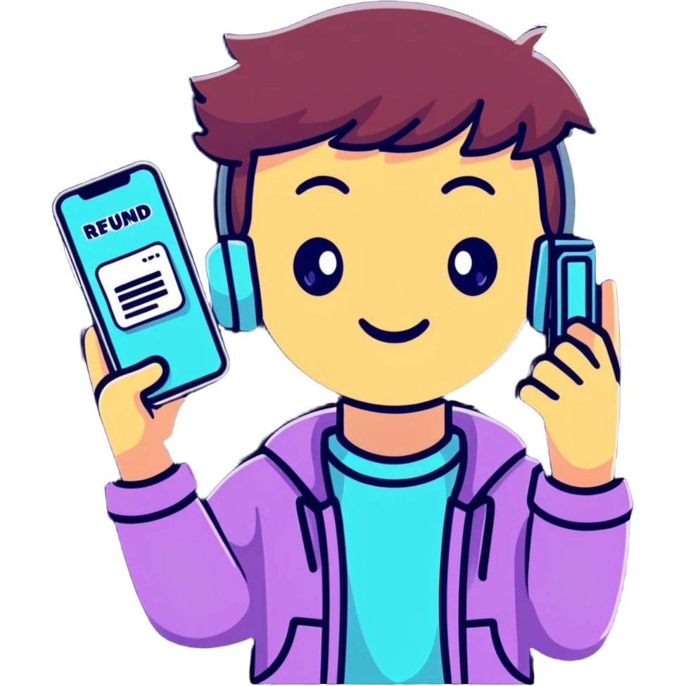 cheerful cartoon teenager holding a phone with 'Tax Refund!' notification, sparkling eyes, vibrant colors emoji