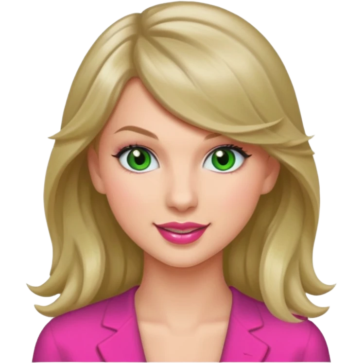 Smiling taylor swift with green eyes long hair pink lips emoji