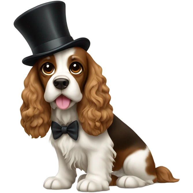Cocker spaniel wearing a top hat emoji