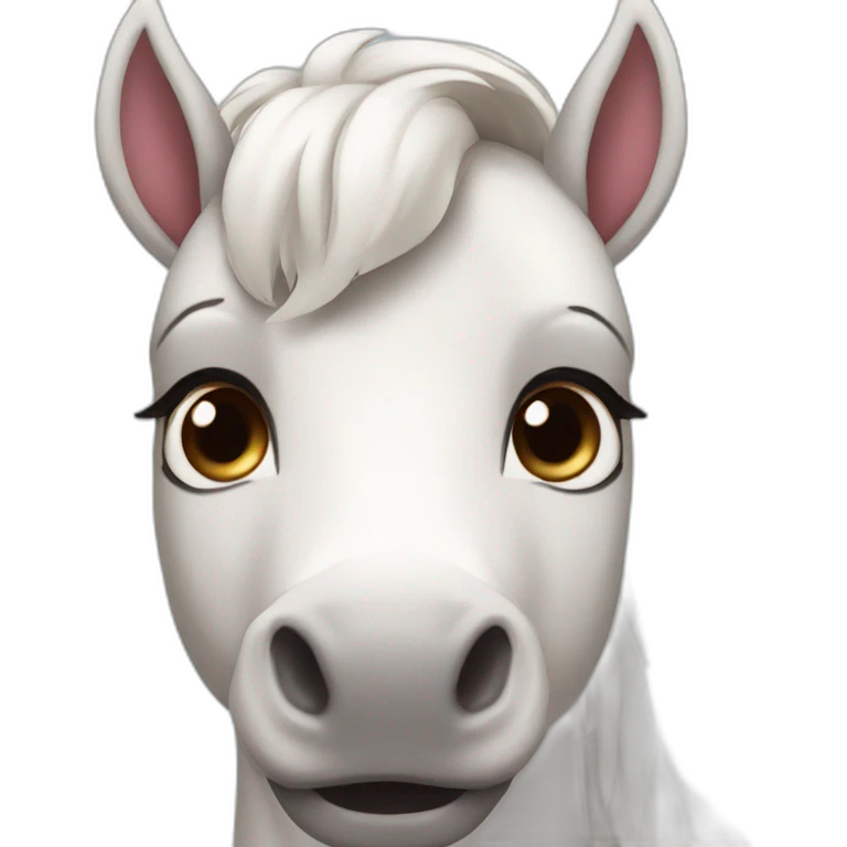 White horse pink nose bleu eyes brown ears emoji