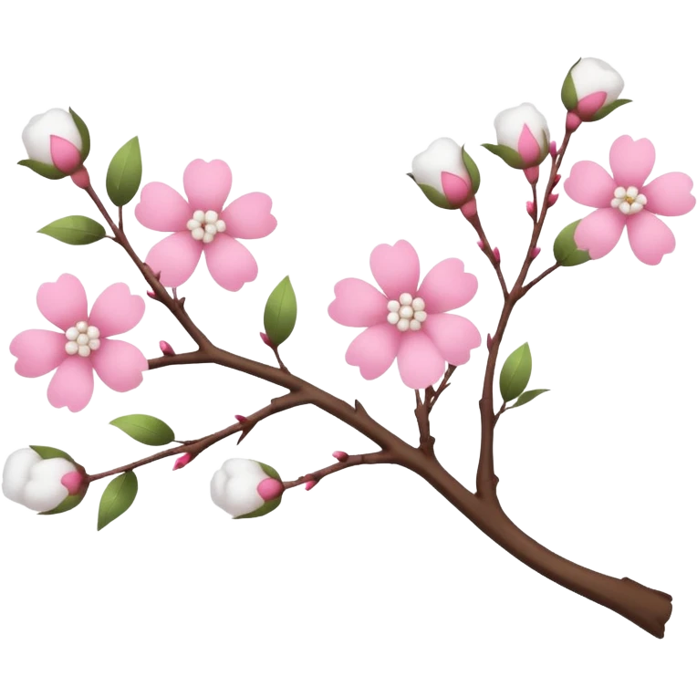 tree branch decorated with flowers and cotton emoji