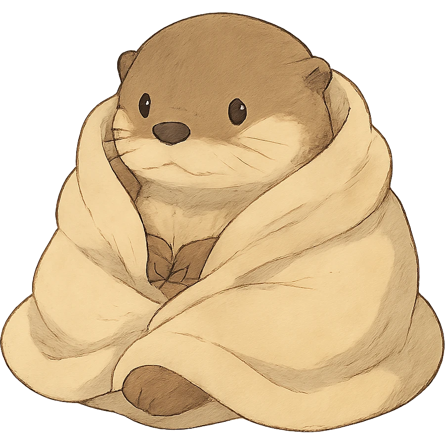 otter cozy in blanket, soft colors emoji