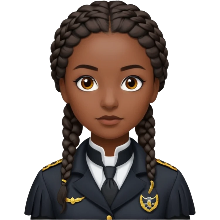 Create a realistic portrait of Bianca Barclay with dark braided hair, Nevermore uniform & confident gaze. emoji