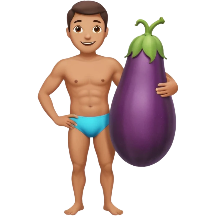 gay man emoji with big egpplant between legs emoji