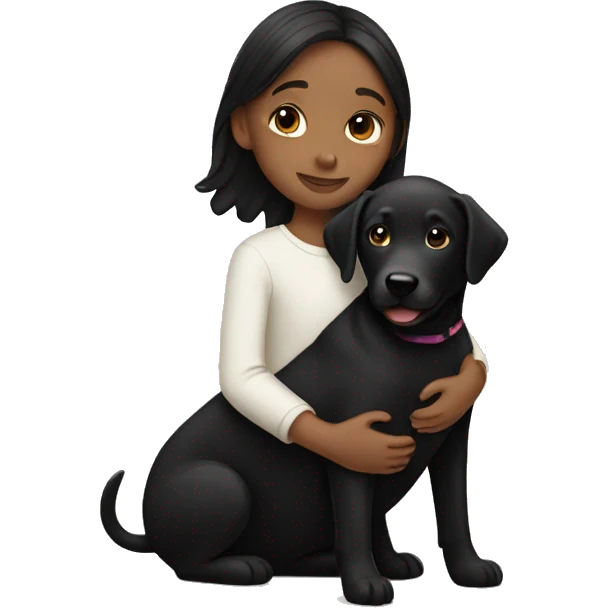 Girl with her black Labrador hugging  emoji