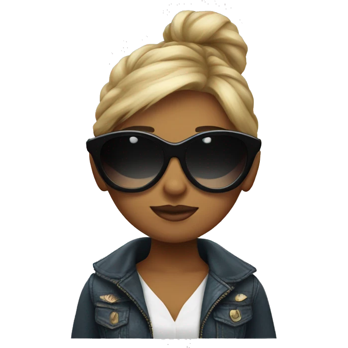 Girl with embrace with big sunglasses with a poof emoji