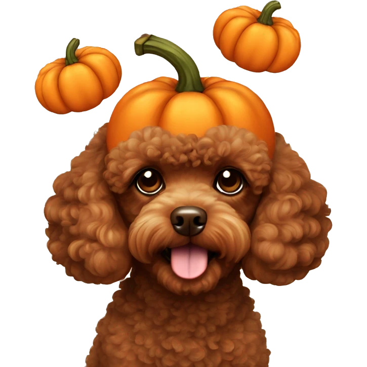 A brown toy poodle with a carved pumpkin on its head emoji