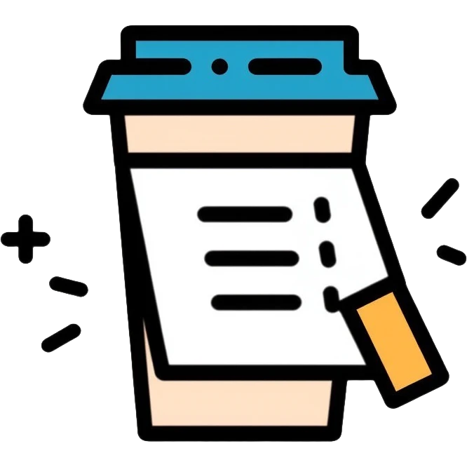 Coffee cup and checklist note connected by a paperclip, representing habit stacking concept emoji