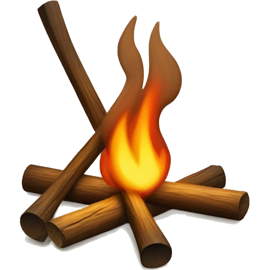 camp fire with only 2 timbers crossing like a “X” emoji