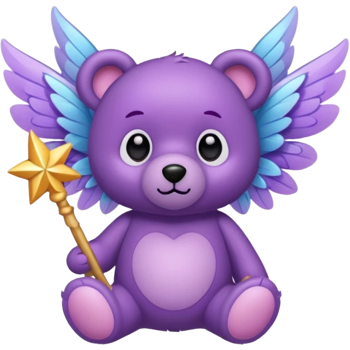 Purple fairy teddy with wings and a wand emoji