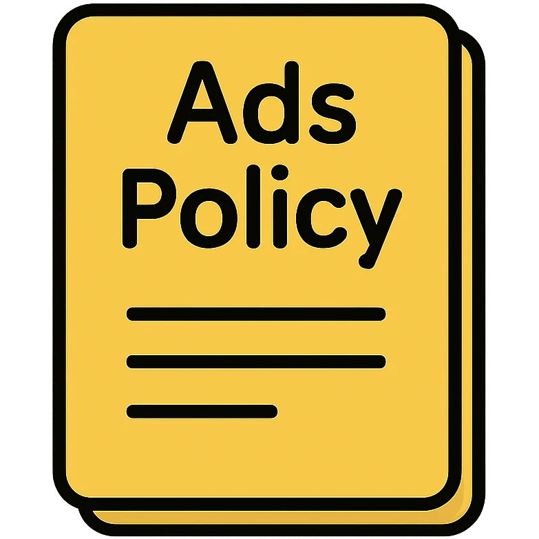A document with "Ads policy" written on the cover page emoji