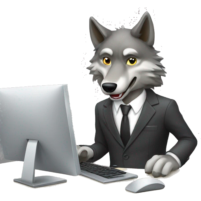 Wolf in a suit messing with a desktop  emoji