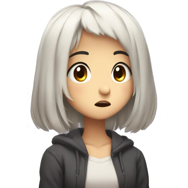 a 2d anime style girl character sticking out her lips forward with unsatisfied emotion emoji
